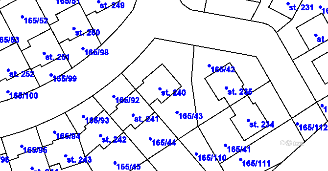 Parcela st. 165/43 v KÚ Býkev, Katastrální mapa