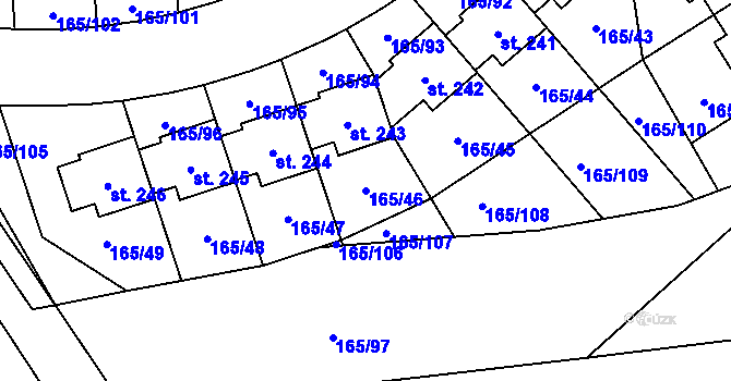 Parcela st. 165/46 v KÚ Býkev, Katastrální mapa