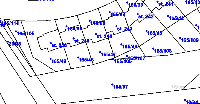 Parcela st. 165/47 v KÚ Býkev, Katastrální mapa