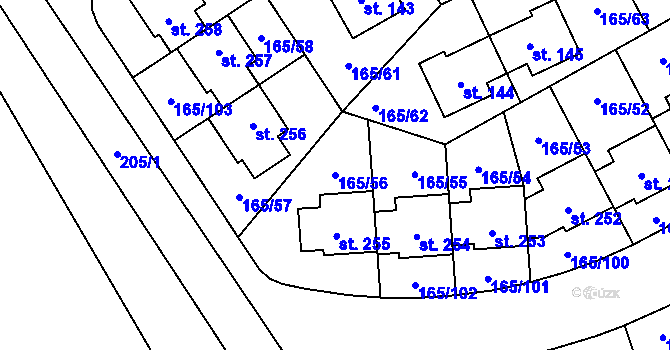 Parcela st. 165/56 v KÚ Býkev, Katastrální mapa