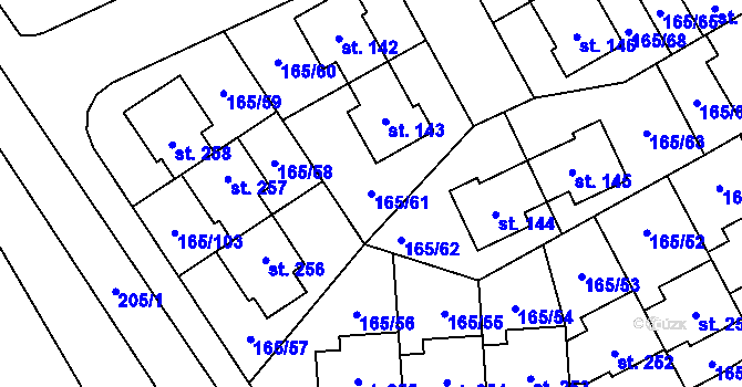 Parcela st. 165/61 v KÚ Býkev, Katastrální mapa