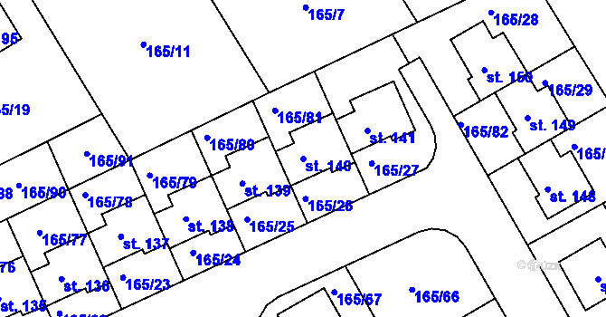 Parcela st. 140 v KÚ Býkev, Katastrální mapa