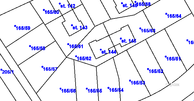 Parcela st. 144 v KÚ Býkev, Katastrální mapa