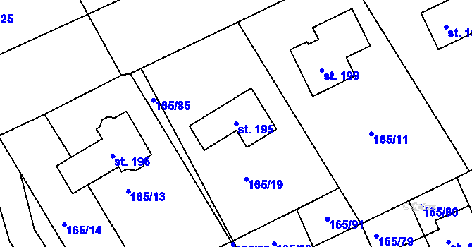 Parcela st. 195 v KÚ Býkev, Katastrální mapa