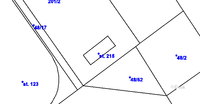 Parcela st. 215 v KÚ Býkev, Katastrální mapa