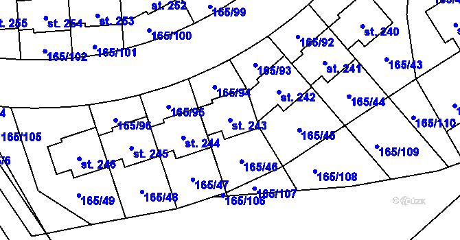 Parcela st. 243 v KÚ Býkev, Katastrální mapa