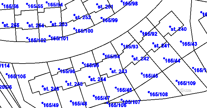 Parcela st. 165/94 v KÚ Býkev, Katastrální mapa