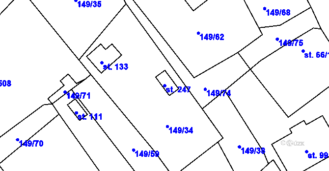 Parcela st. 247 v KÚ Býkev, Katastrální mapa