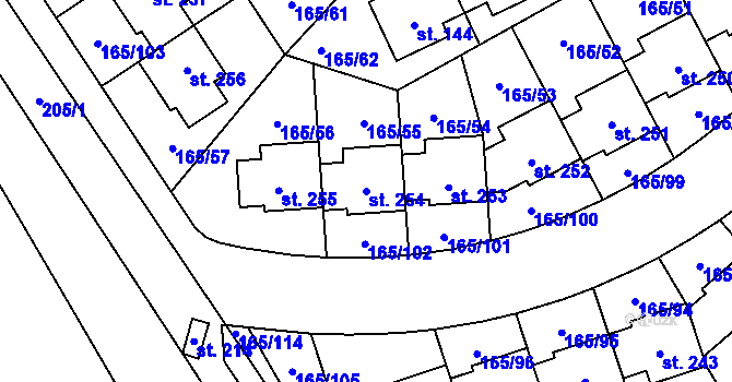 Parcela st. 254 v KÚ Býkev, Katastrální mapa