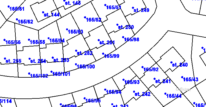 Parcela st. 165/99 v KÚ Býkev, Katastrální mapa