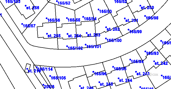 Parcela st. 165/101 v KÚ Býkev, Katastrální mapa