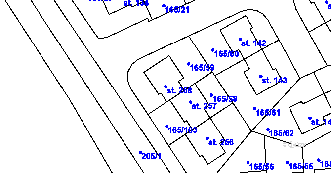 Parcela st. 258 v KÚ Býkev, Katastrální mapa