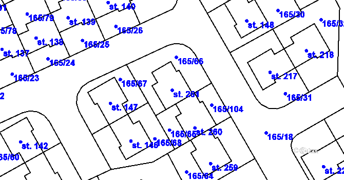 Parcela st. 261 v KÚ Býkev, Katastrální mapa