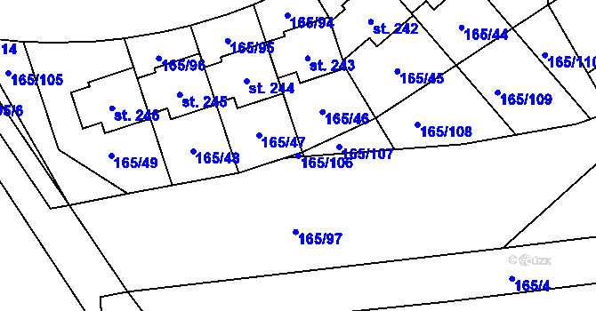 Parcela st. 165/106 v KÚ Býkev, Katastrální mapa