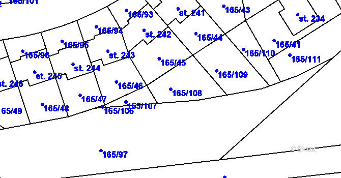 Parcela st. 165/108 v KÚ Býkev, Katastrální mapa