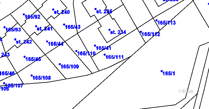 Parcela st. 165/111 v KÚ Býkev, Katastrální mapa