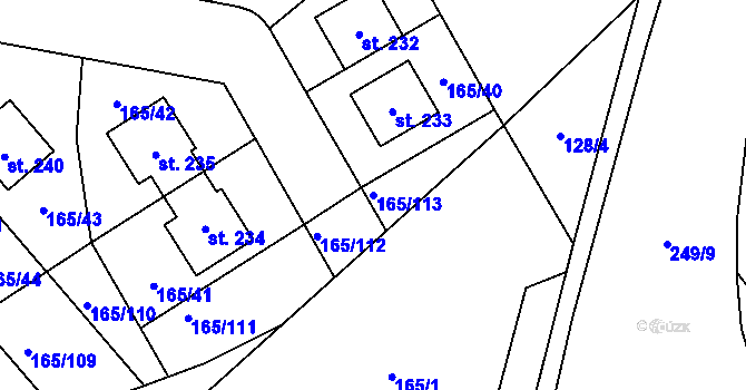 Parcela st. 165/113 v KÚ Býkev, Katastrální mapa