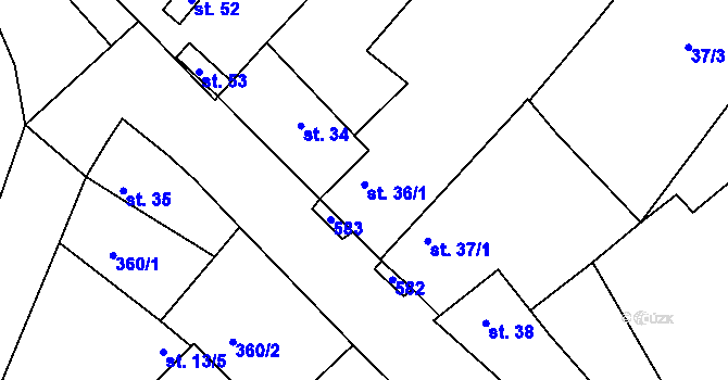 Parcela st. 36/1 v KÚ Daminěves, Katastrální mapa