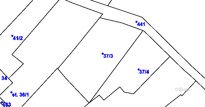 Parcela st. 37/3 v KÚ Daminěves, Katastrální mapa