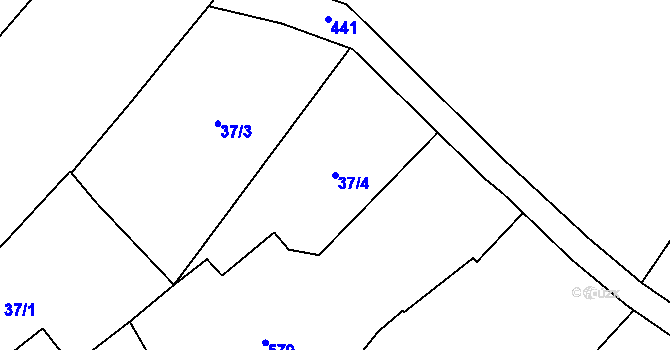 Parcela st. 37/4 v KÚ Daminěves, Katastrální mapa