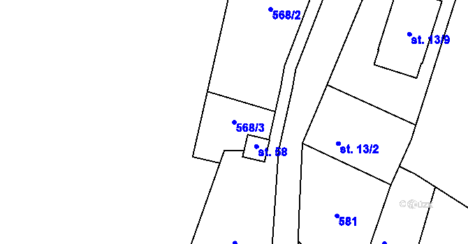 Parcela st. 568/3 v KÚ Daminěves, Katastrální mapa