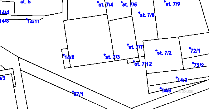 Parcela st. 7/3 v KÚ Jenišovice u Mělníka, Katastrální mapa