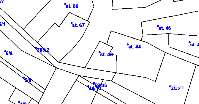 Parcela st. 43 v KÚ Bykoš, Katastrální mapa