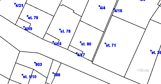 Parcela st. 80 v KÚ Bykoš, Katastrální mapa