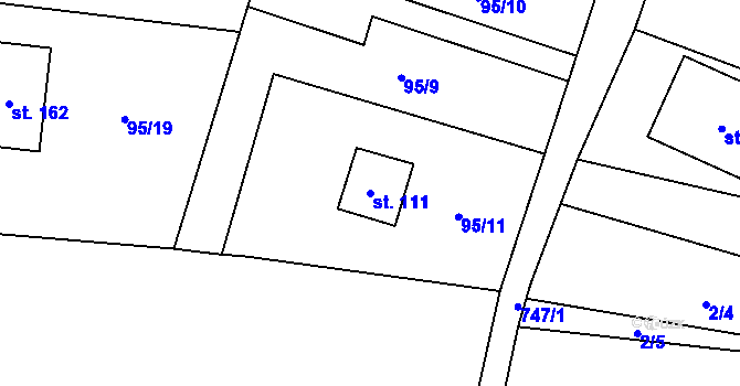 Parcela st. 111 v KÚ Bykoš, Katastrální mapa