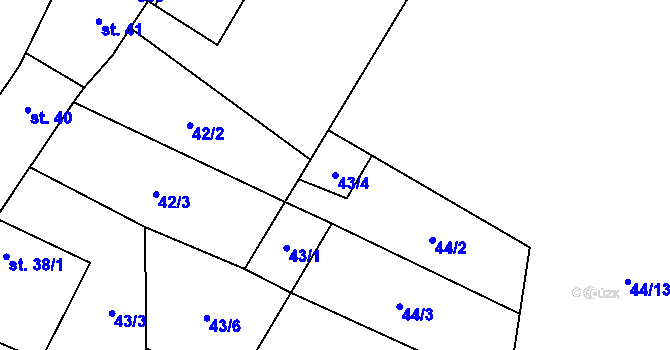 Parcela st. 43/4 v KÚ Bykoš, Katastrální mapa