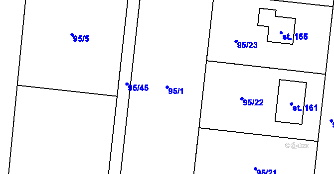 Parcela st. 95/1 v KÚ Bykoš, Katastrální mapa