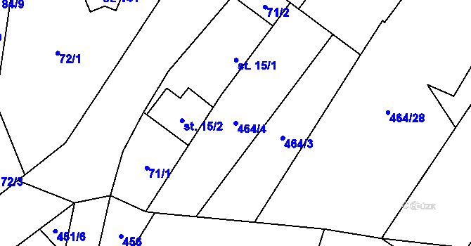 Parcela st. 464/4 v KÚ Bykoš, Katastrální mapa
