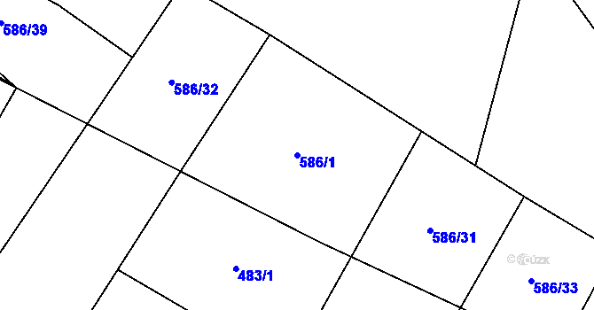 Parcela st. 586/1 v KÚ Bykoš, Katastrální mapa
