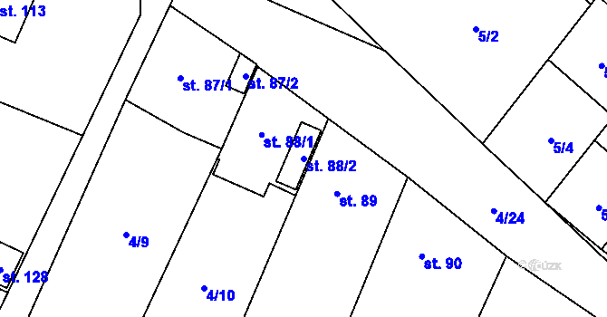 Parcela st. 88/2 v KÚ Bykoš, Katastrální mapa