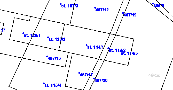 Parcela st. 114/1 v KÚ Bykoš, Katastrální mapa