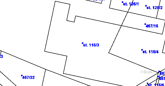 Parcela st. 115/3 v KÚ Bykoš, Katastrální mapa
