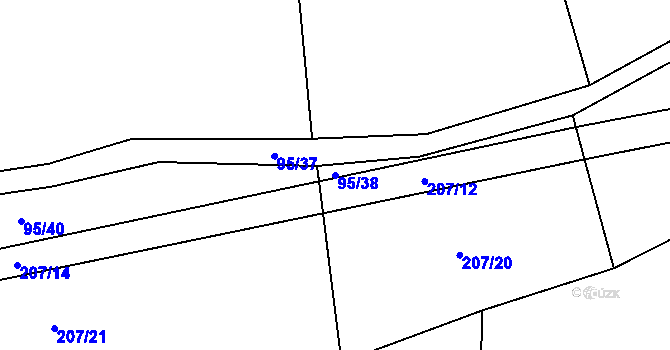 Parcela st. 95/38 v KÚ Bykoš, Katastrální mapa