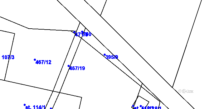 Parcela st. 395/9 v KÚ Bykoš, Katastrální mapa