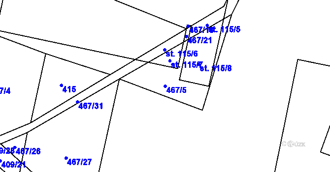 Parcela st. 467/5 v KÚ Bykoš, Katastrální mapa
