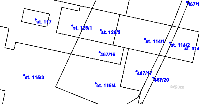 Parcela st. 467/16 v KÚ Bykoš, Katastrální mapa