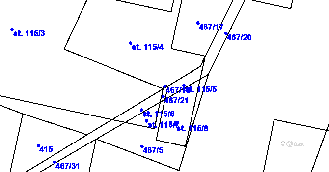 Parcela st. 467/18 v KÚ Bykoš, Katastrální mapa