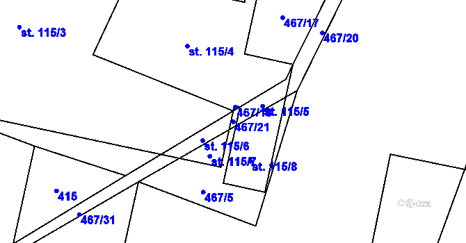 Parcela st. 467/21 v KÚ Bykoš, Katastrální mapa