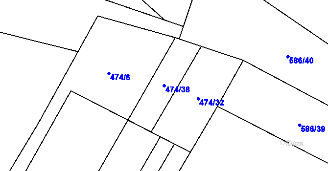 Parcela st. 474/38 v KÚ Bykoš, Katastrální mapa