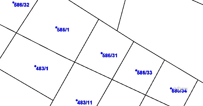 Parcela st. 586/31 v KÚ Bykoš, Katastrální mapa