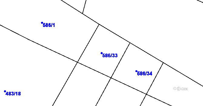 Parcela st. 586/33 v KÚ Bykoš, Katastrální mapa