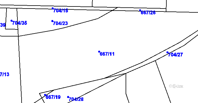 Parcela st. 667/11 v KÚ Bykoš, Katastrální mapa