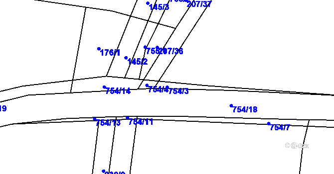 Parcela st. 754/3 v KÚ Bykoš, Katastrální mapa