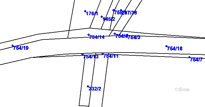 Parcela st. 754/11 v KÚ Bykoš, Katastrální mapa