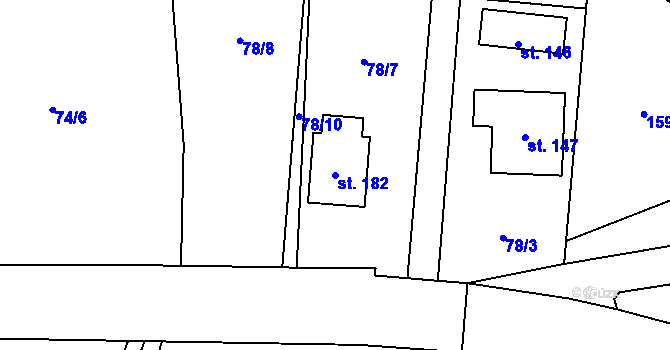 Parcela st. 182 v KÚ Býkov, Katastrální mapa