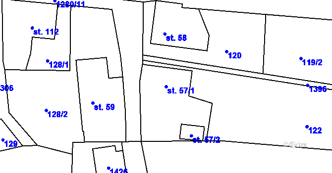 Parcela st. 57/1 v KÚ Býkov, Katastrální mapa